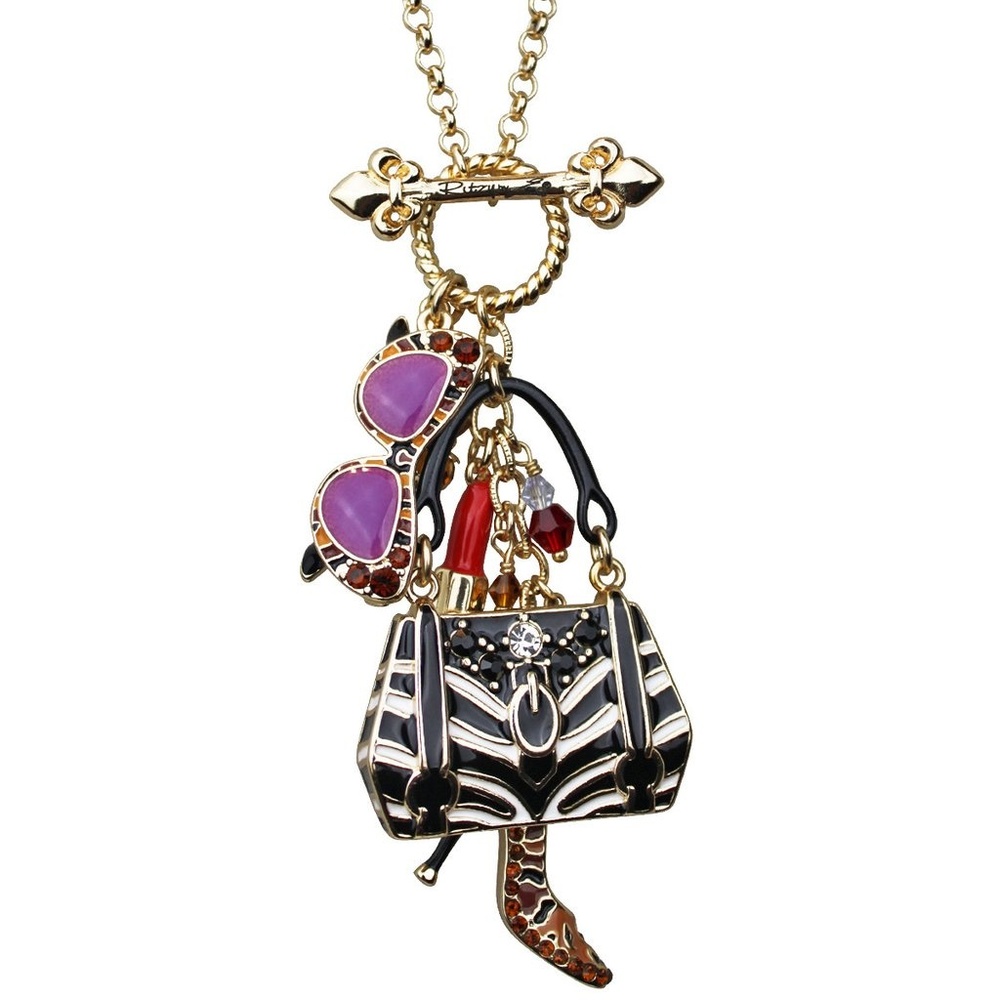 Ritzy Couture Shopping Accessories Multi Color Charm Necklace (Goldtone)